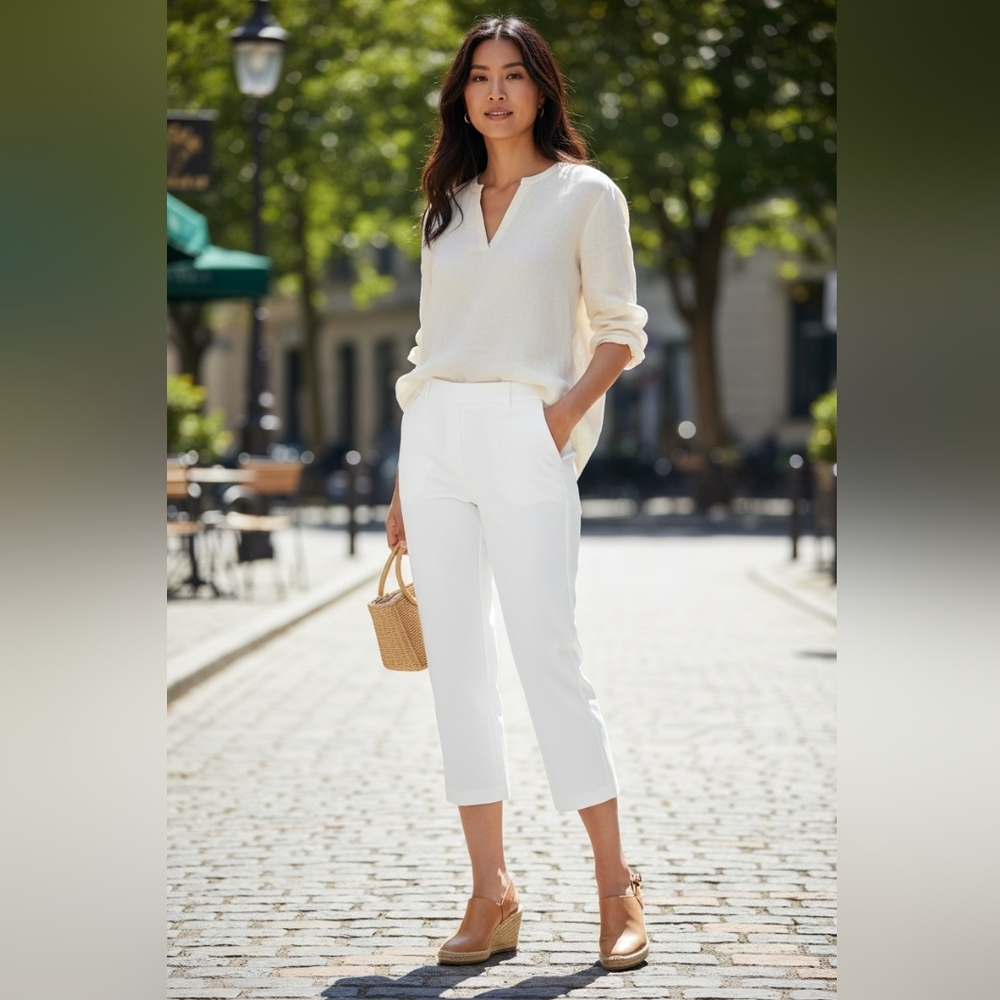 DREW White Crop Pants Claire Sleek High Rise Luxury Womens Summer Cotton Anthro - Picture 13 of 13